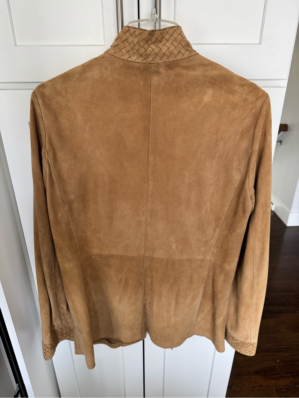 Woman’s Suede Woven-Trim Jacket - Camel - Picture 2 of 5
